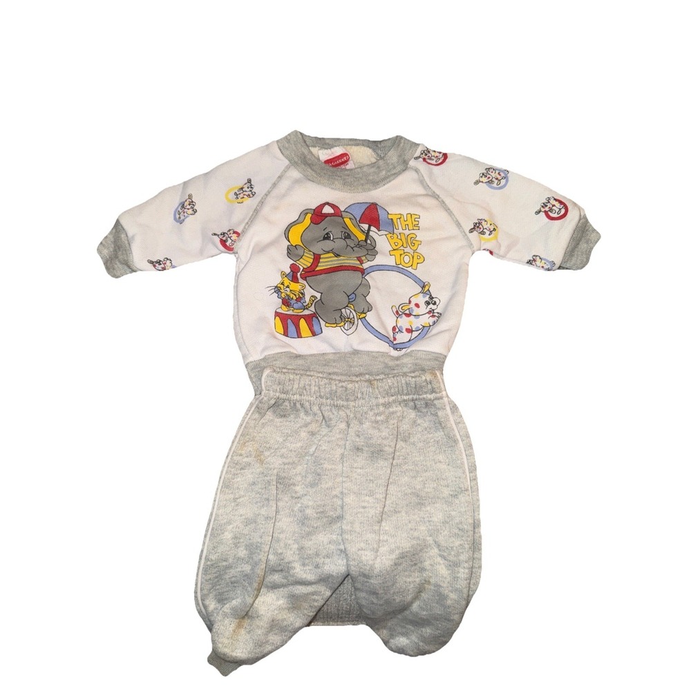 Vintage Baby Sweatshirt & Pants Circus Elephant  The Big Top‎ 90s 80s Whimsy 3/6
